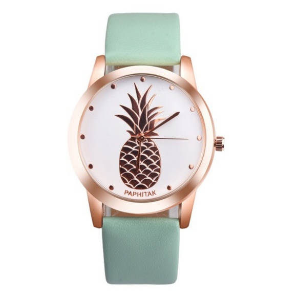 Accessories - Pineapple Watch Sea Green Band Rose Gold Plated